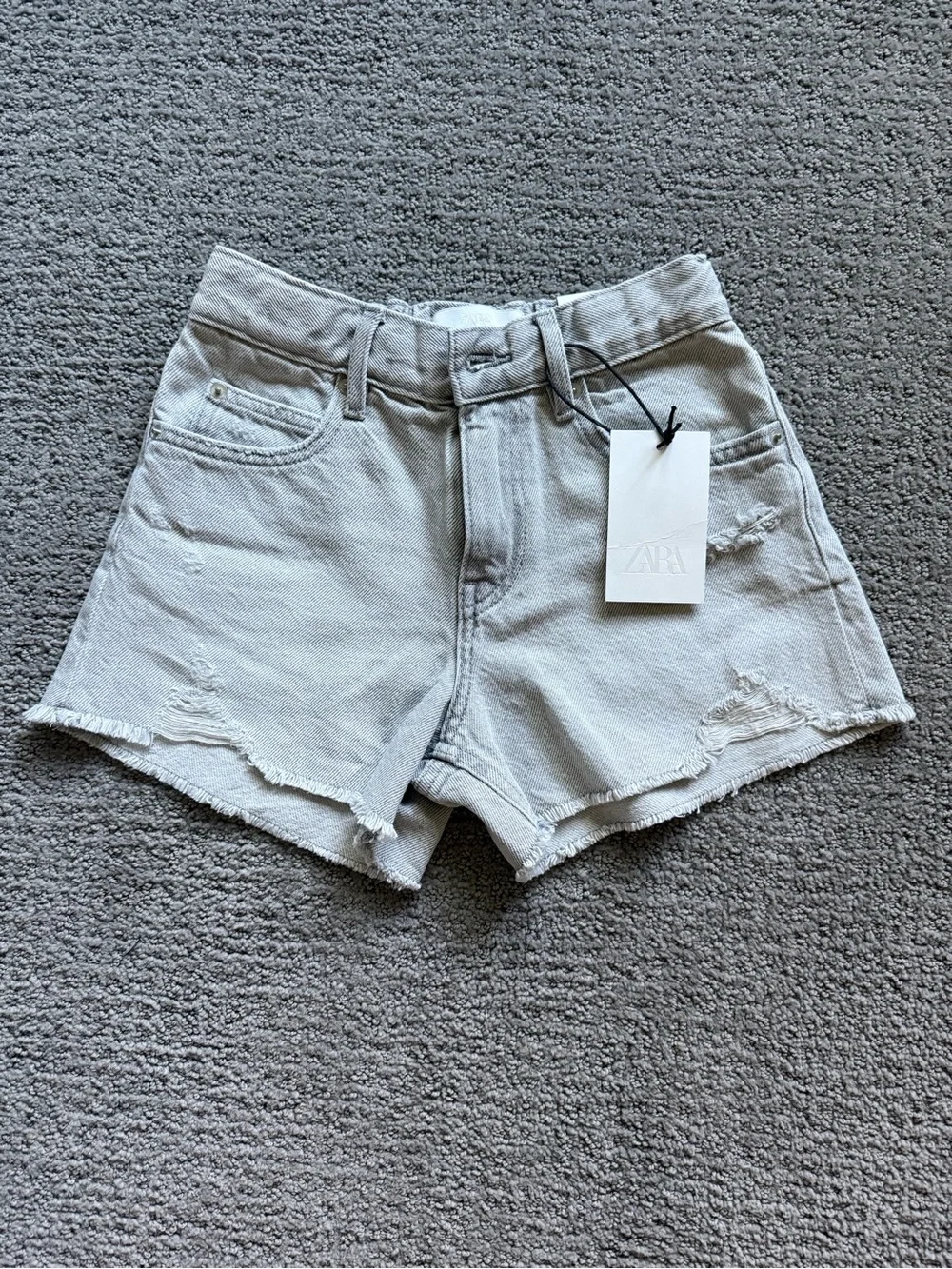 ZARA Kids’ Light Gray Distressed Denim Shorts